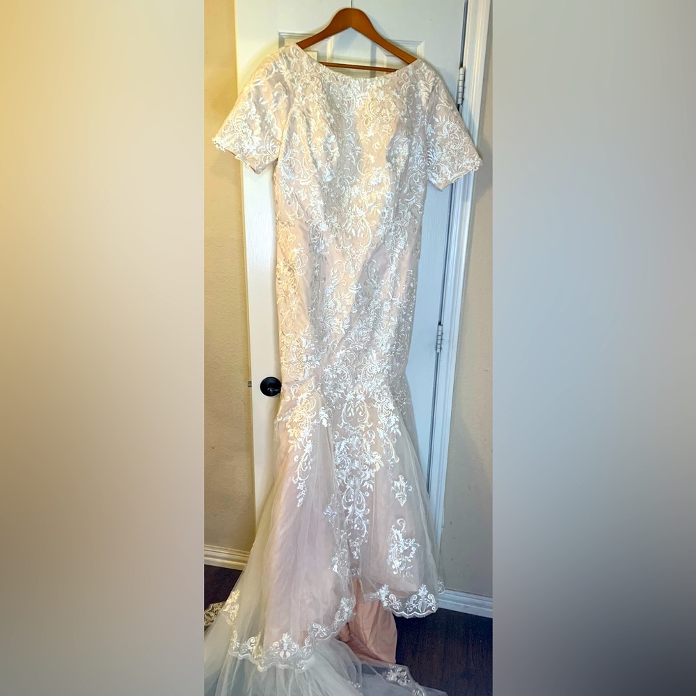 Custom Made Mermaid High Low Wedding Gown with Train